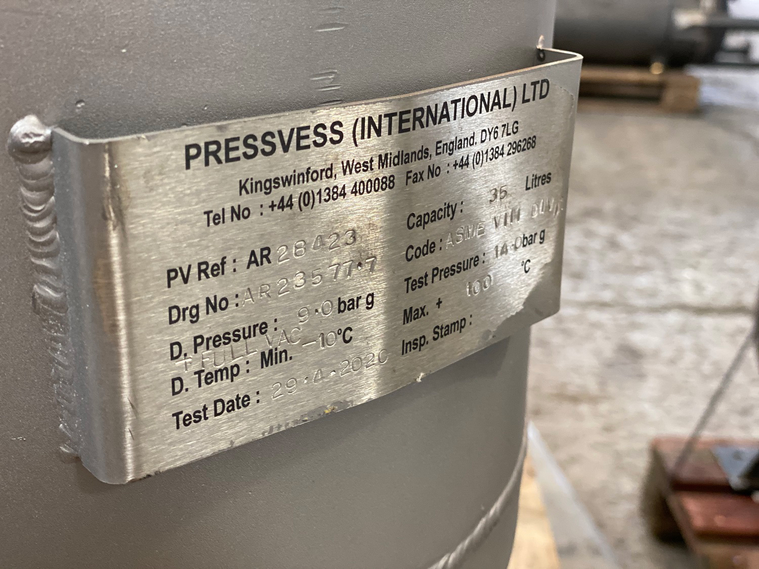 Pressure Vessel Registration Number XQYWGJ